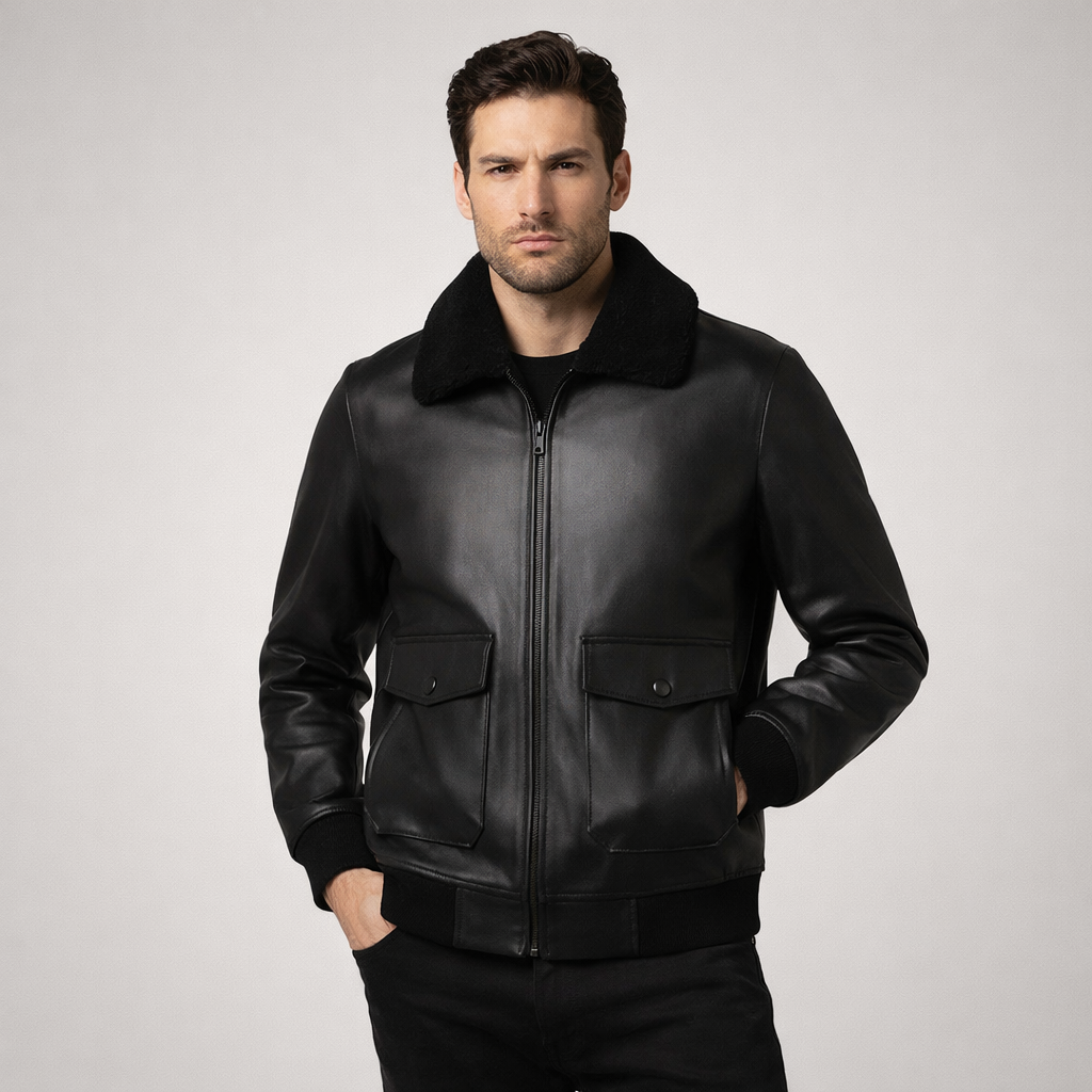 Men's Real Leather Bomber Jacket Men's Real Leather Bomber Jacket