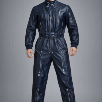 Men's Black Leather Biker Jumpsuit