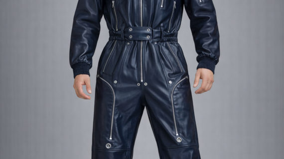 Men's Black Leather Biker Jumpsuit