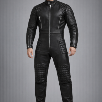 Men's black quilted biker suit jumpsuit