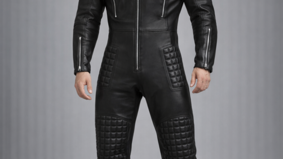 Men's Black Quilted Biker Suit Jumpsuit
