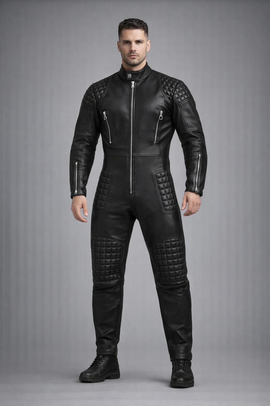 Men's black quilted biker suit jumpsuit Men's black quilted biker suit jumpsuit