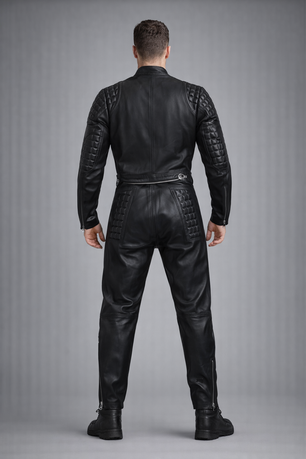 Men's black quilted biker suit jumpsuit Men's black quilted biker suit jumpsuit