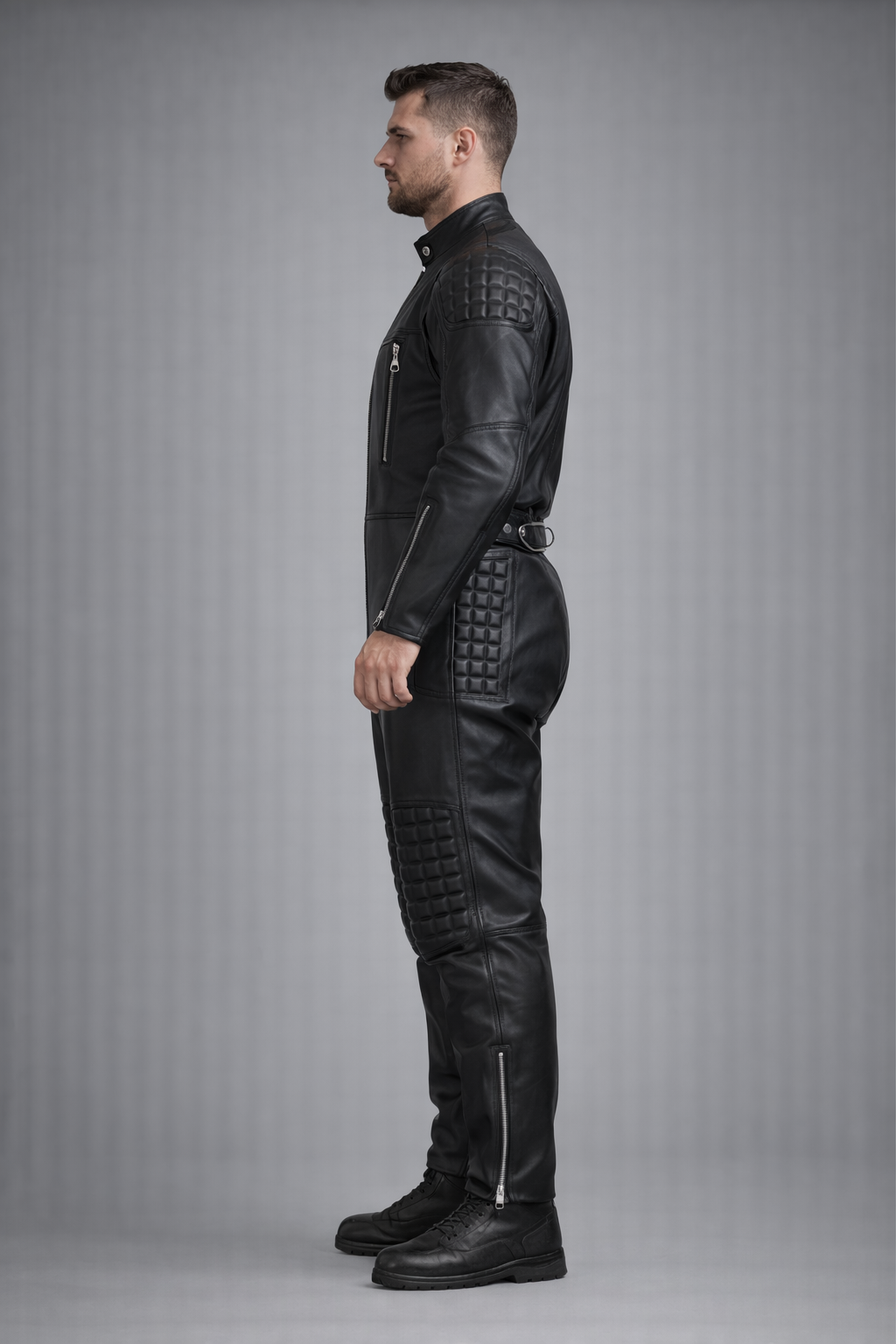 Men's black quilted biker suit jumpsuit Men's black quilted biker suit jumpsuit