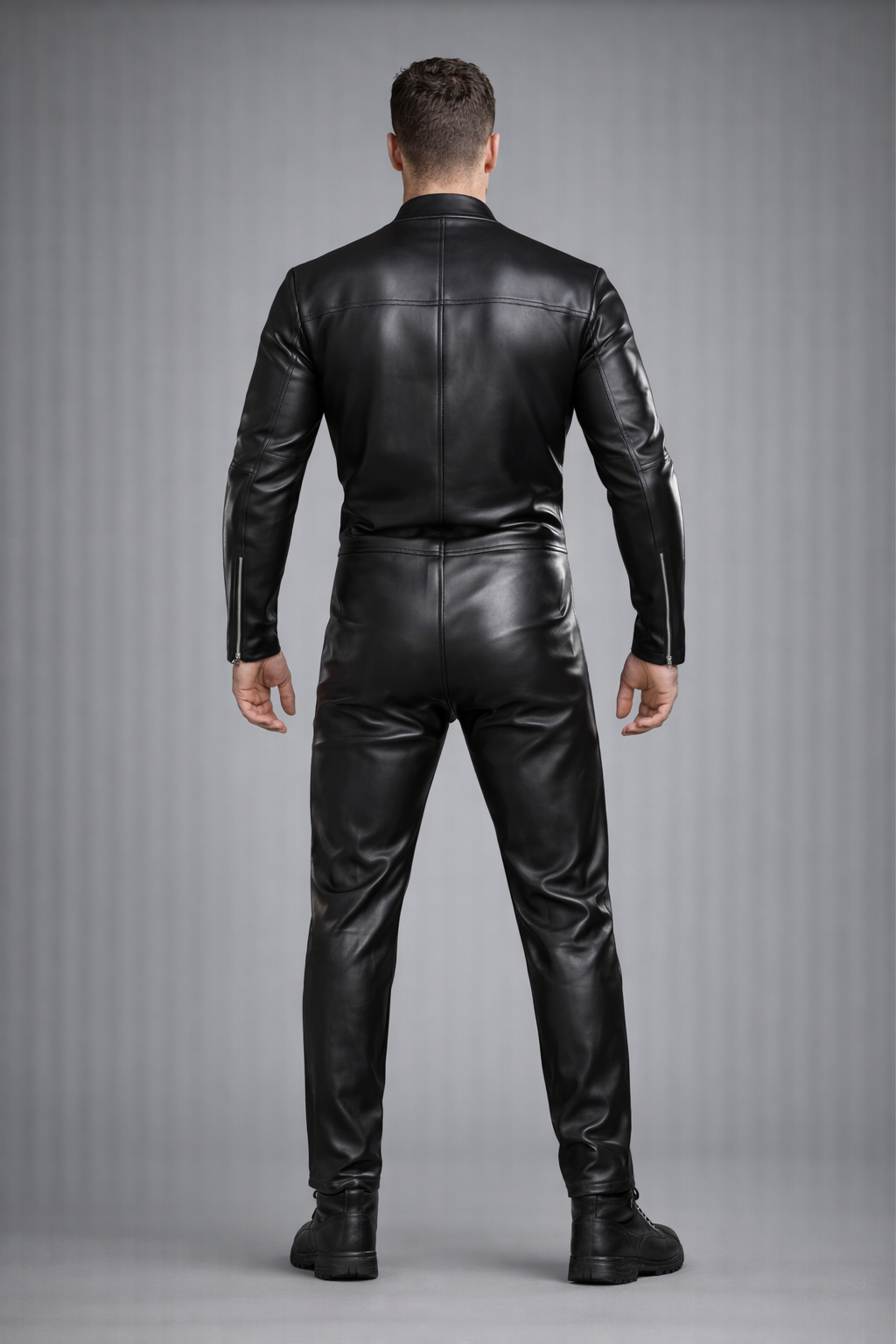 Men's Trendy Real Sheepskin black Leather Jumpsuit Men's Trendy Real Sheepskin black Leather Jumpsuit