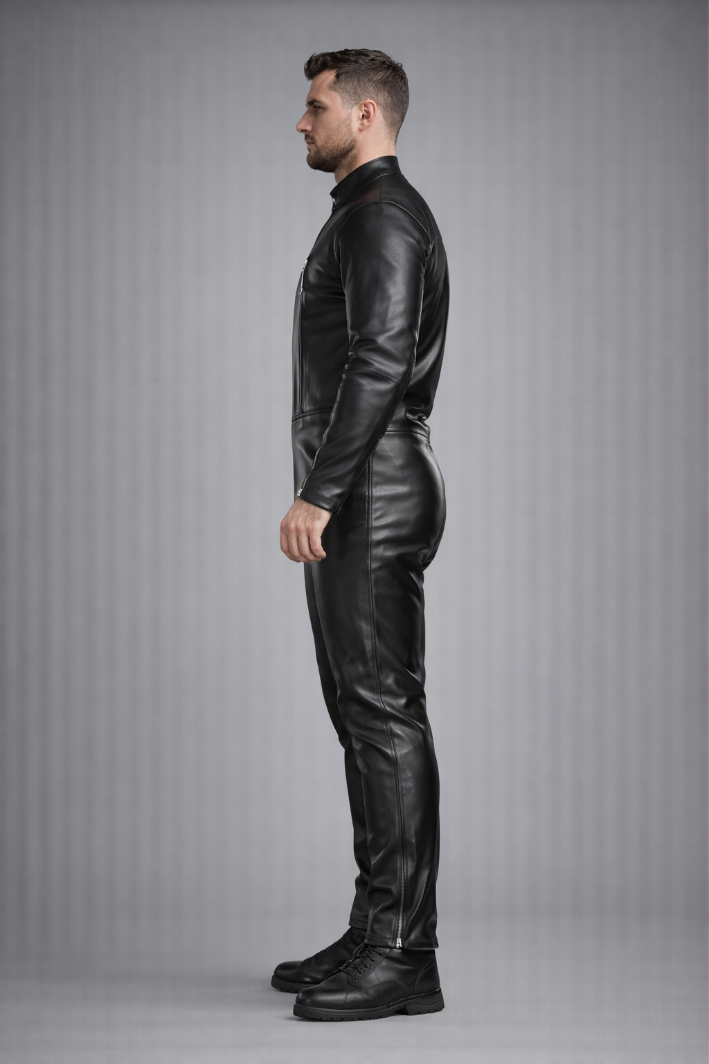 Men's Trendy Real Sheepskin black Leather Jumpsuit Men's Trendy Real Sheepskin black Leather Jumpsuit