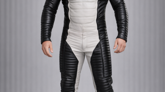 Black and White Leather Quilted Biker Jumpsuit