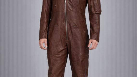 Men's Sheepskin Leather Jumpsuit in Brown