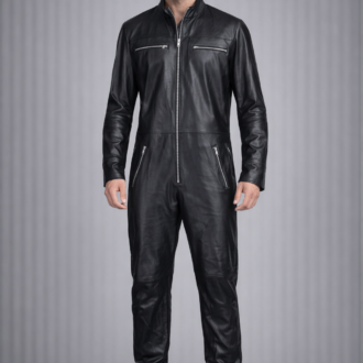 Men's black stretch lambskin leather jumpsuit