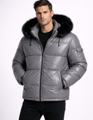 Men's Puffer Leather Jacket, Puffer Leather Jacket
