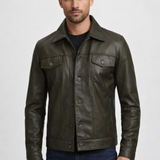 Men's Olive Green Leather Jacket