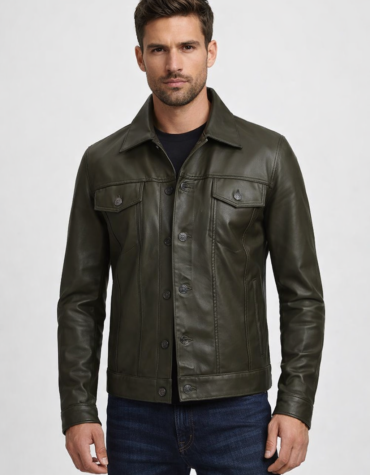 Men's Olive Green Leather Jacket