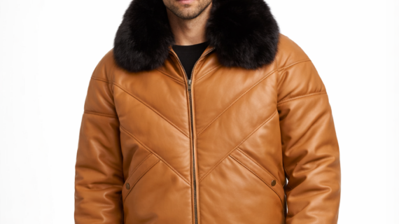 Brown Men's V-Bomber Leather Jacket