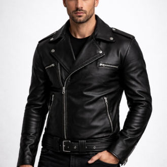 Men's Black Leather Moto Jacket