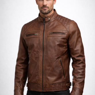 Men's Black Genuine Lambskin Leather Biker Jacket
