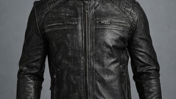 Men's Black Distressed Leather Biker Jacket