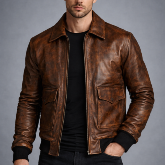 Brown Leather Flight Bomber Jacket