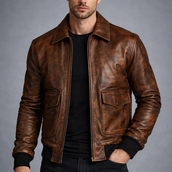 Brown Leather Flight Bomber Jacket