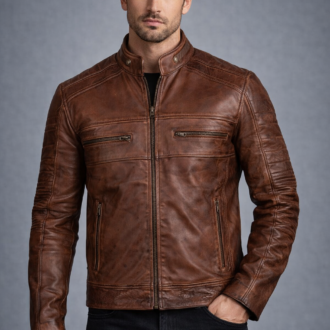 Brown Distressed Leather Motorcycle Jacket | Classic Style