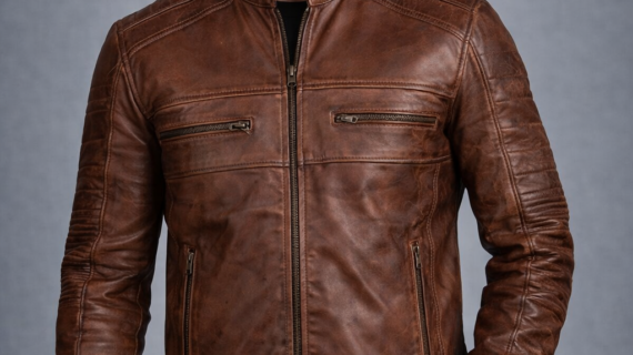 Brown Distressed Leather Motorcycle Jacket | Classic Style