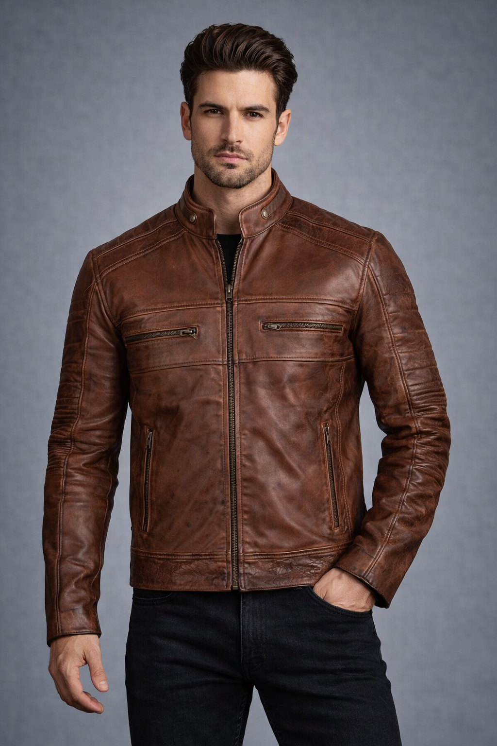 Brown Distressed Leather Motorcycle Jacket | Classic Style Brown Distressed Leather Motorcycle Jacket | Classic Style