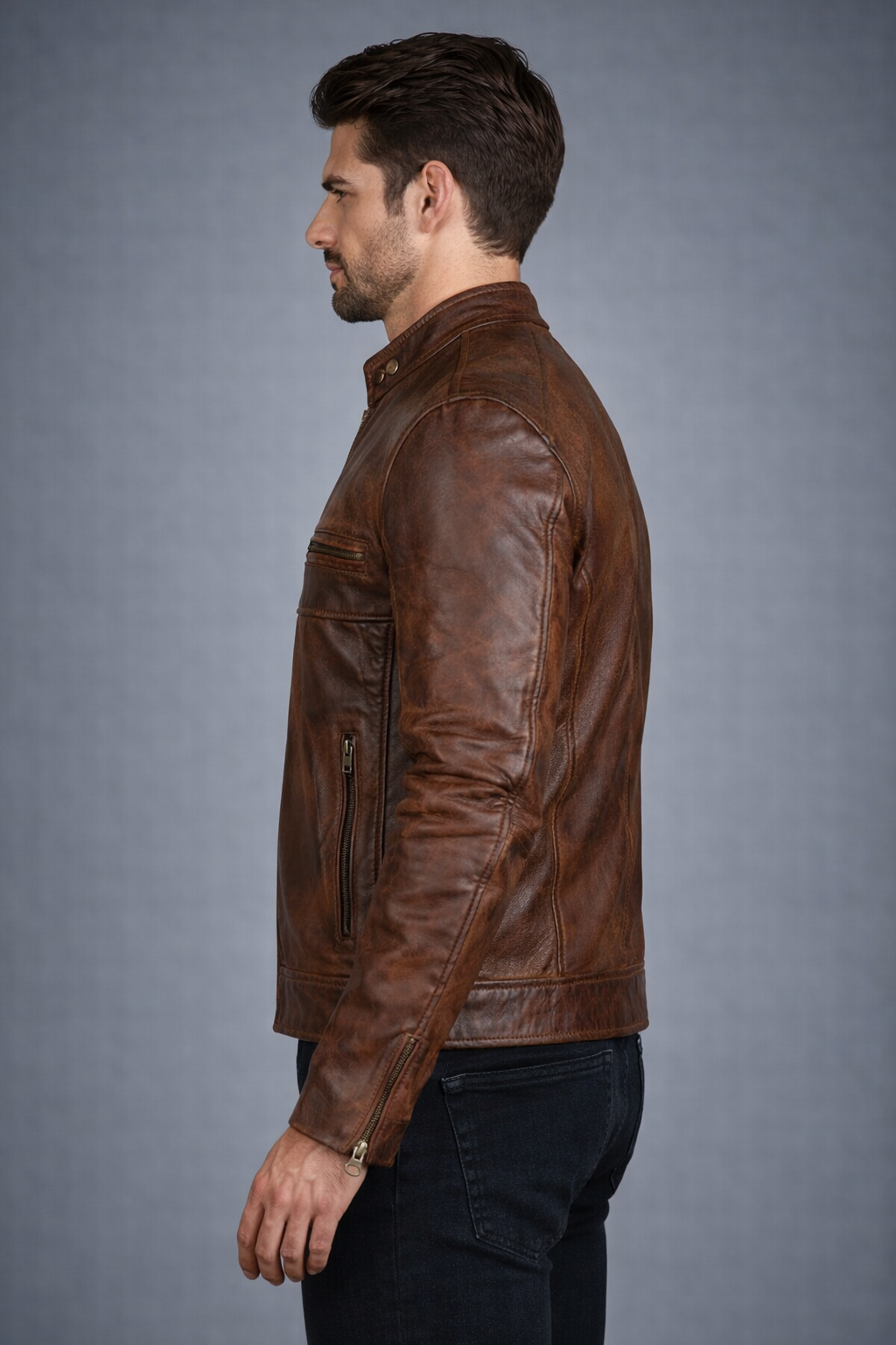 Brown Distressed Leather Motorcycle Jacket | Classic Style Brown Distressed Leather Motorcycle Jacket | Classic Style