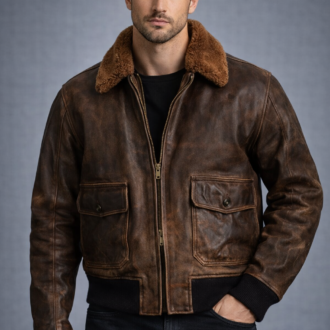 Distressed Vintage Brown Leather Bomber