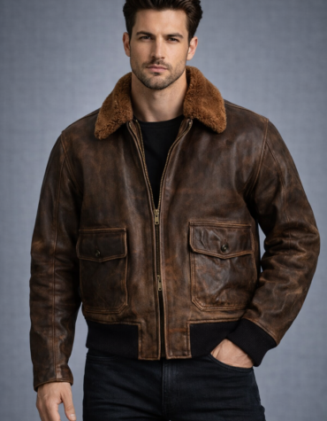 Distressed Vintage Brown Leather Bomber