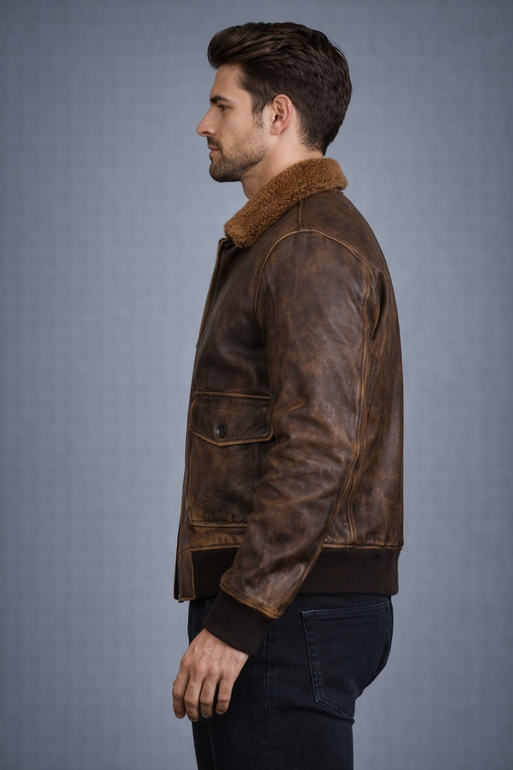 Distressed Vintage Brown Leather Bomber Distressed Vintage Brown Leather Bomber
