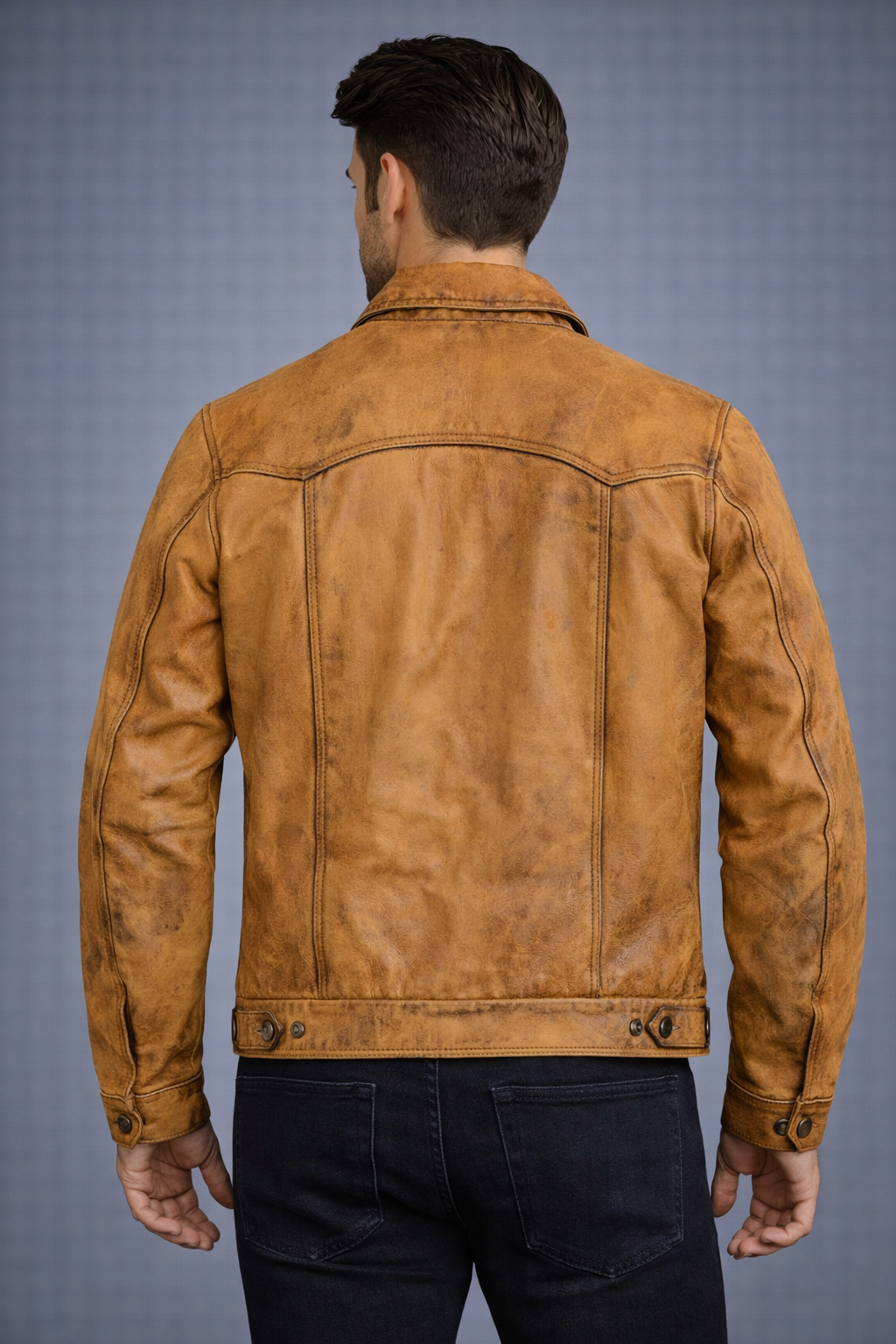 Men's Camel Brown Trucker Leather Jacket Men's Camel Brown Trucker Leather Jacket