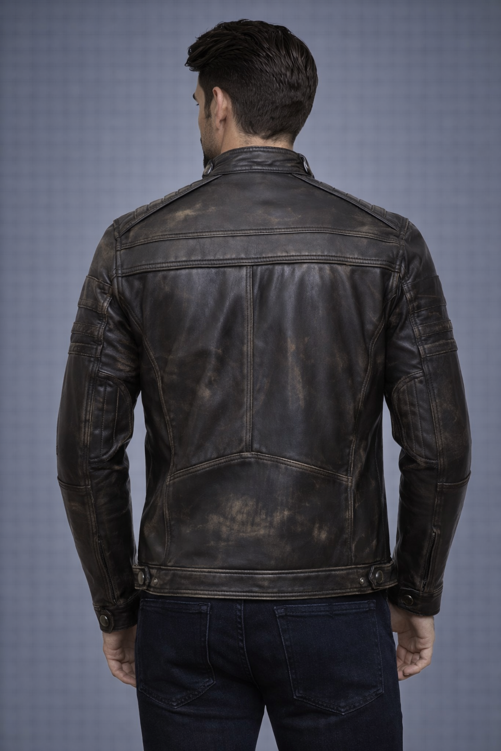 Brown Vintage-Style Distressed Leather Cafe Racer Jacket Brown Vintage-Style Distressed Leather Cafe Racer Jacket