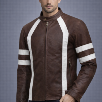 Genuine Lambskin Brown Cafe Racer Biker Jacket