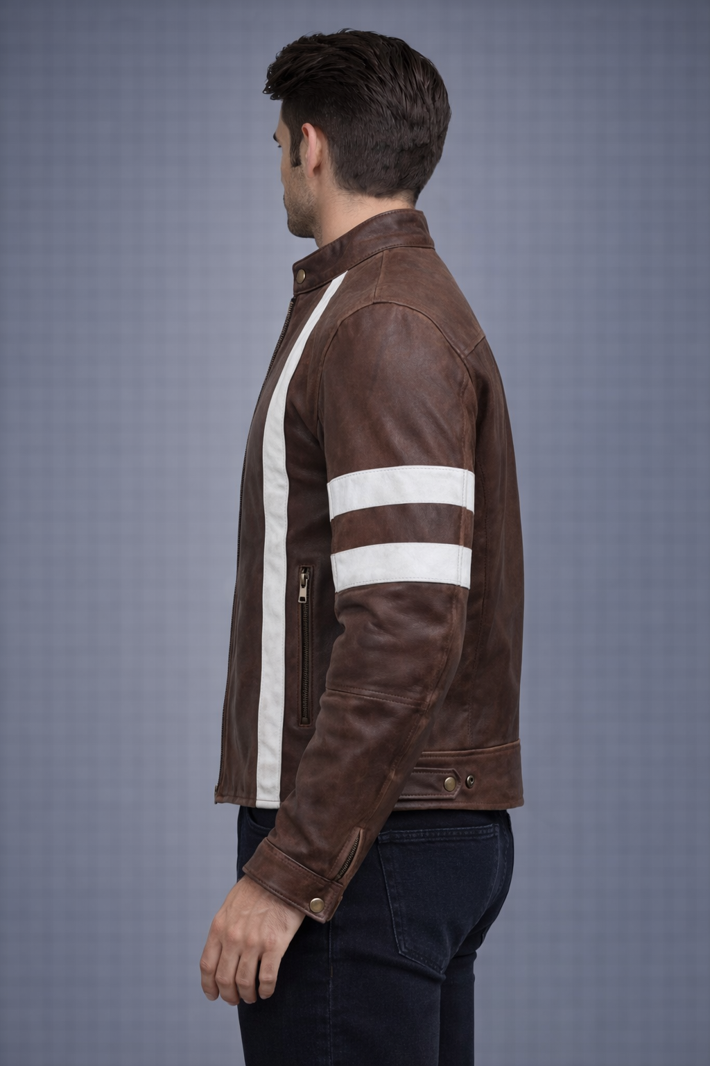 Genuine Lambskin Brown Cafe Racer Biker Jacket Genuine Lambskin Brown Cafe Racer Biker Jacket