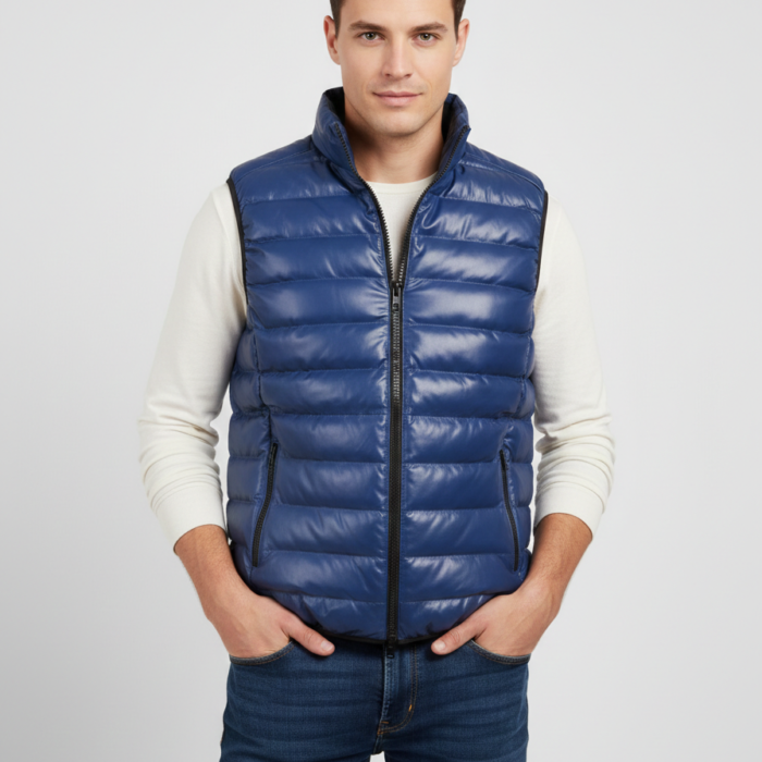 Men's Leather Puffer Vest