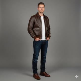 Mens Brown Bomber Leather Jacket