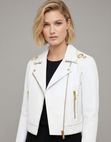 Women White Studded Leather Jacket