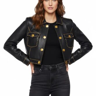 Women Black Leather Trucker Jacket
