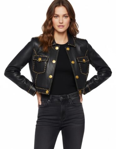 Women Black Leather Trucker Jacket