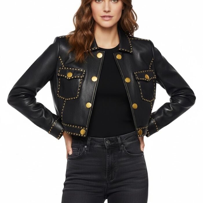 Women Black Leather Trucker Jacket