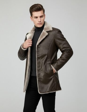 Men's Faux Leather Long Jackets Lapel Collar Warm