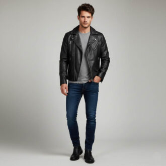 Men's Black Leather Biker Jacket