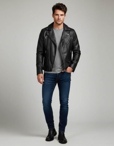 Men's Black Leather Biker Jacket