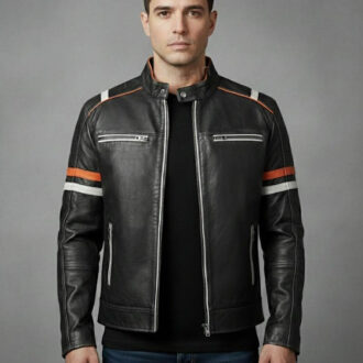 men's vintage motorcycle cafe racer leather jacket