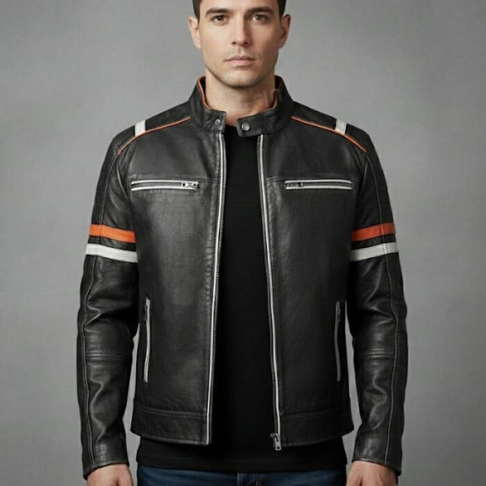 men's vintage motorcycle cafe racer leather jacket