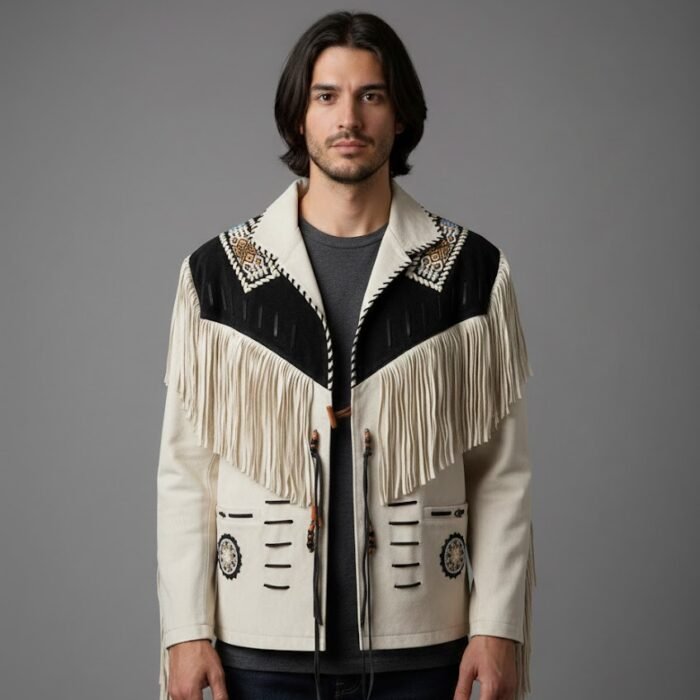 Men's White Suede Western-Style Cowboy Jacket