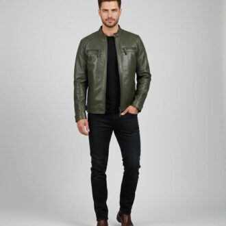 Men's Olive Green Cafe Racer Leather Jacket