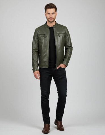 Men's Olive Green Cafe Racer Leather Jacket