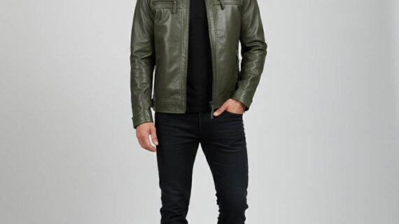 Men's Olive Green Cafe Racer Leather Jacket