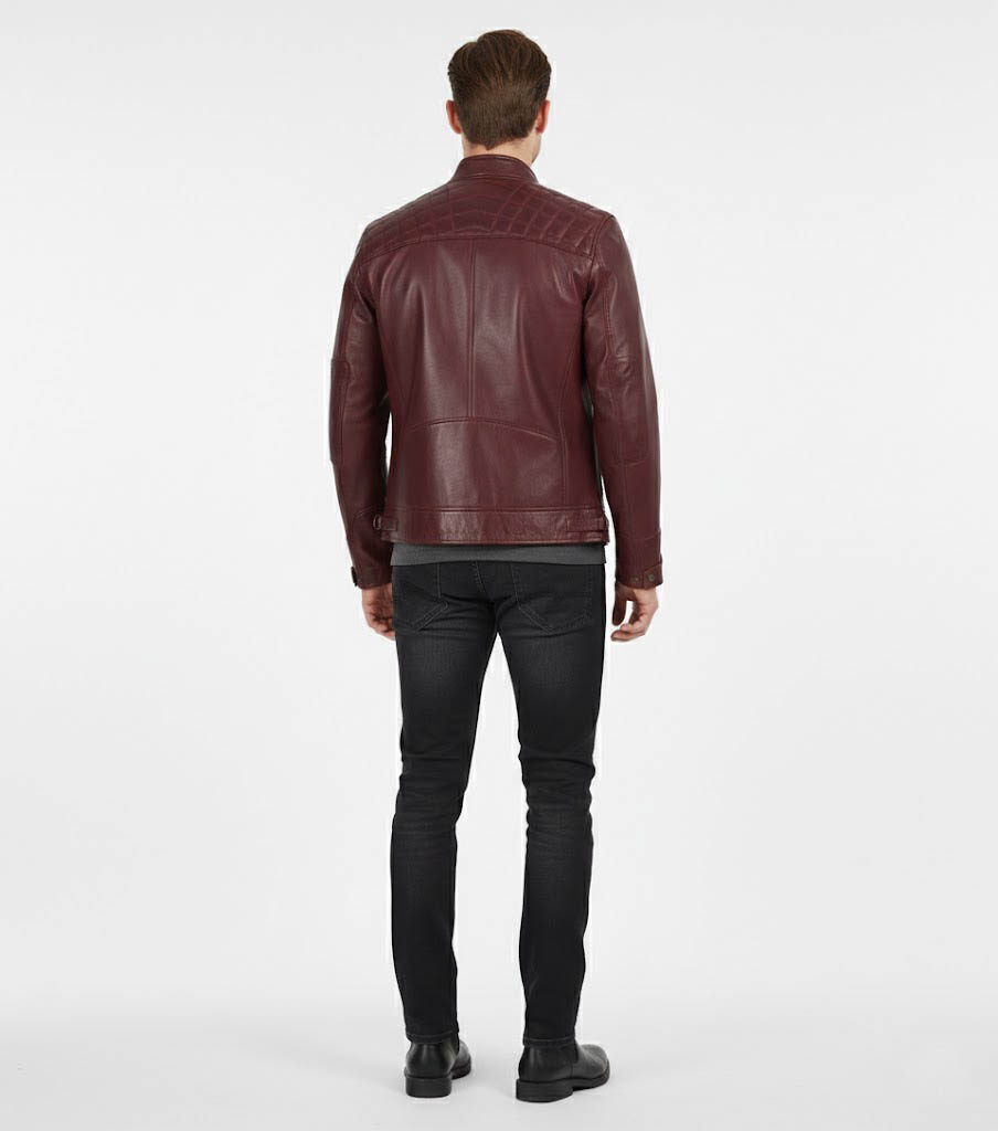 Trendy Maroon Cafe Racer Leather Jacket for Men Trendy Maroon Cafe Racer Leather Jacket for Men