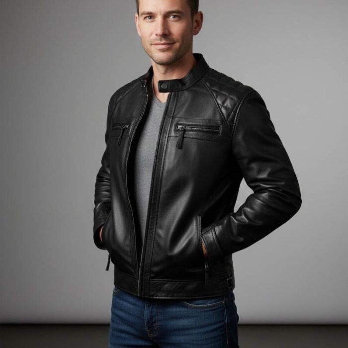 Men's Black Café Racer Leather Jacket